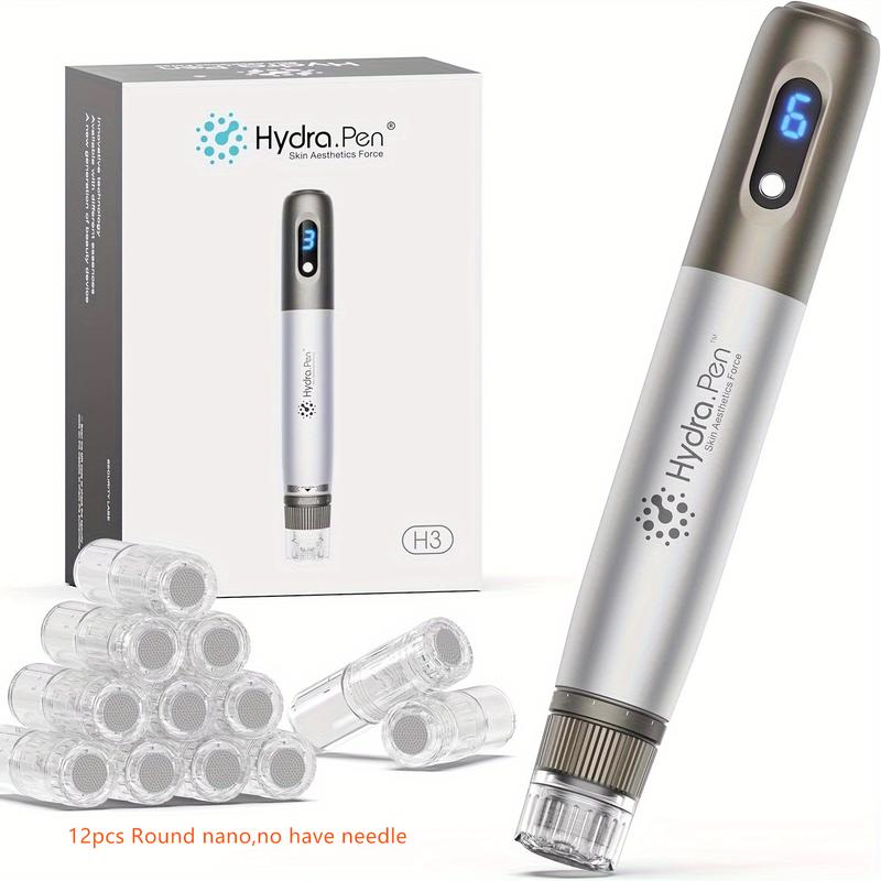 Dr.Pen Hydra Pen H3 With 12pcs Round nano replacement cartridges  Professional Automatic Wireless  water light introduction pen Adjustable Liquid Output, Leakproof Design （Needle length 0.1mm）