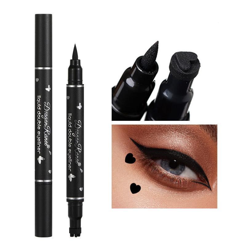 Double-ended Eyeliner Pen Liquid Eyeliner with Triangle Stamp, Pigmented Stamp Eyeliner Pen, Easy Coloring Eyeliner Stamp Stick, Makeup Gift