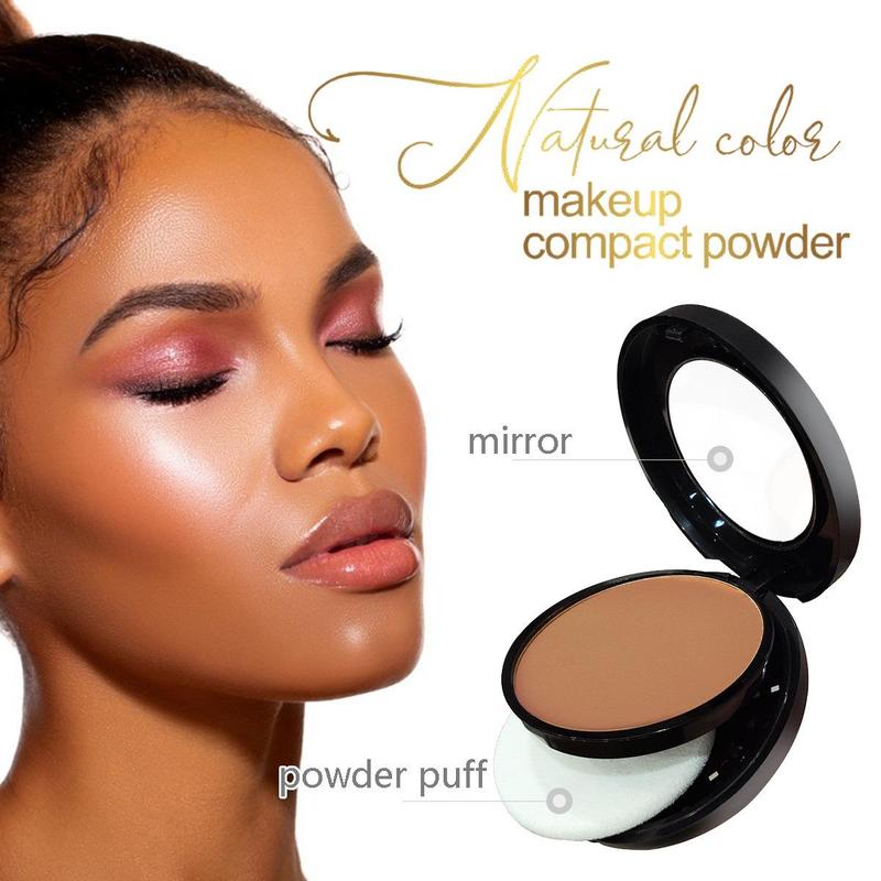 Long Lasting Pressed Powder with Sponge, 1 Count Waterproof Full Coverage Makeup Powder, Natural Makeup Powder, Makeup Accessories for Women & Girls