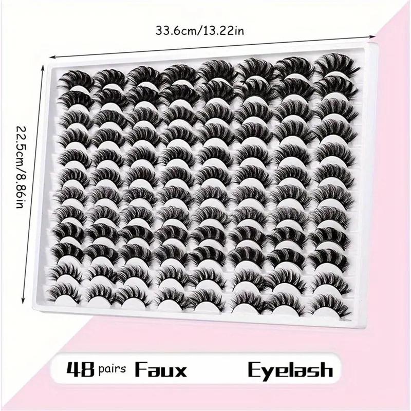 Mixed Fluffy Curly Fake Eyelashes (48 Pairs), Eye-catching Thick 5D Wispy Strip False Eyelashes, Eyelashes Extensions Suitable for Work, Dating, Queuing, Stage, and Multiple Occasions