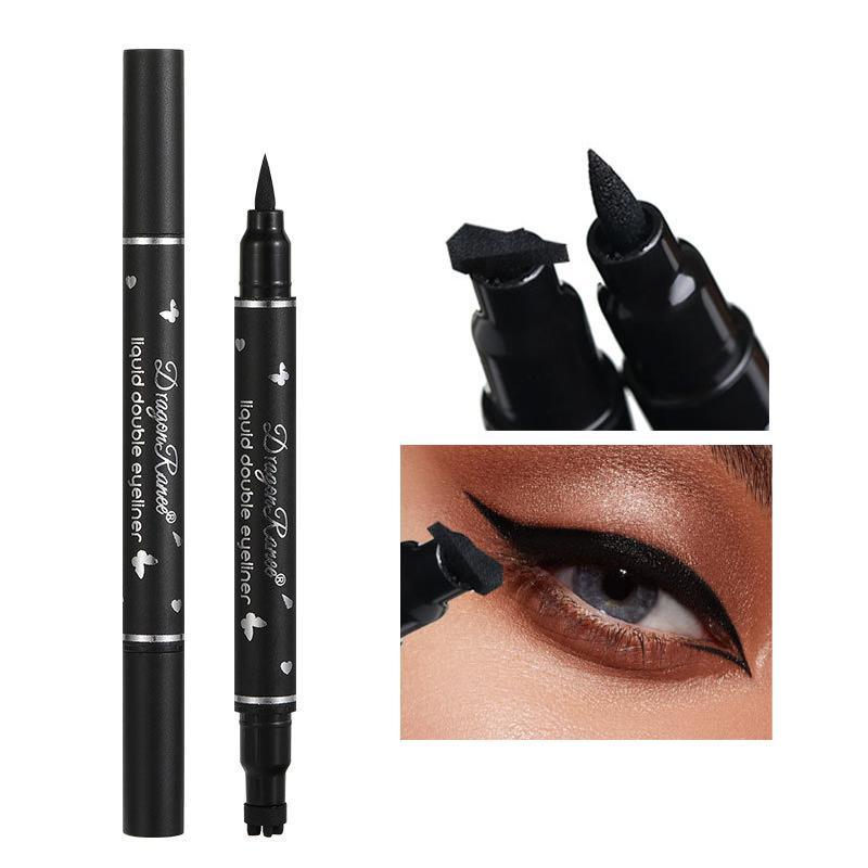 Double-ended Eyeliner Pen Liquid Eyeliner with Triangle Stamp, Pigmented Stamp Eyeliner Pen, Easy Coloring Eyeliner Stamp Stick, Makeup Gift