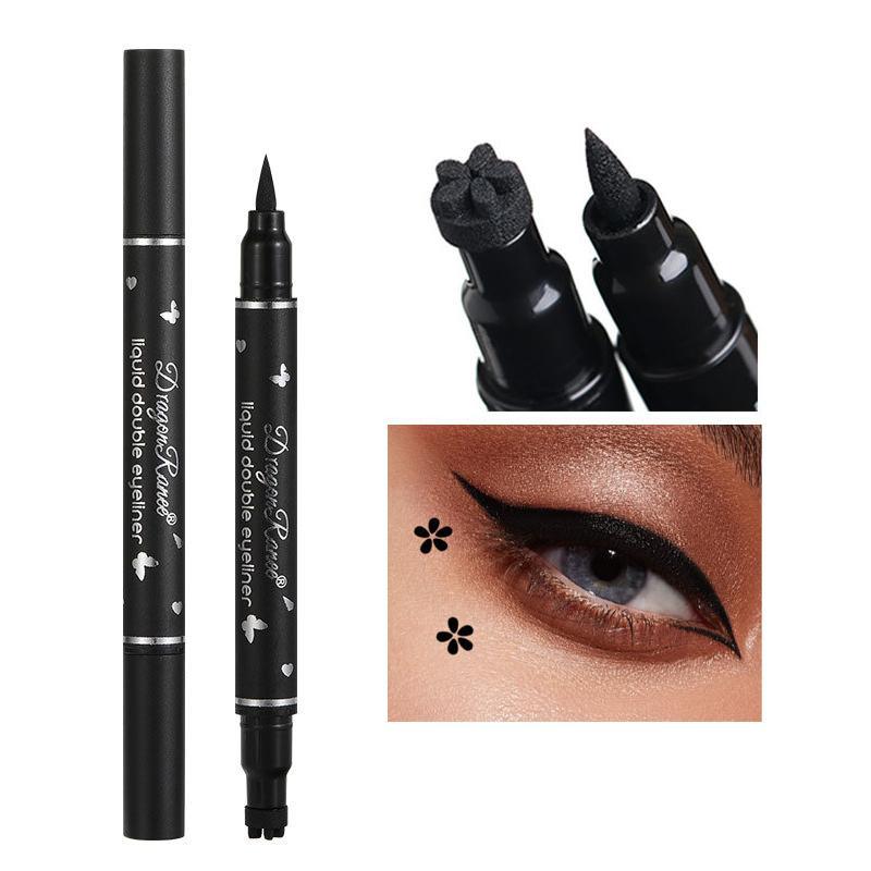 Double-ended Eyeliner Pen Liquid Eyeliner with Triangle Stamp, Pigmented Stamp Eyeliner Pen, Easy Coloring Eyeliner Stamp Stick, Makeup Gift