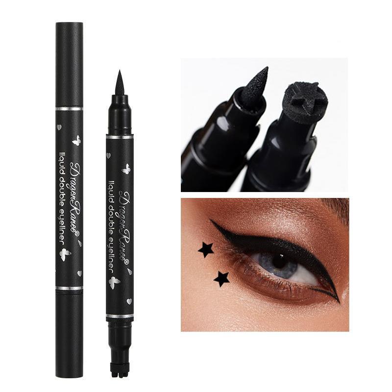 Double-ended Eyeliner Pen Liquid Eyeliner with Triangle Stamp, Pigmented Stamp Eyeliner Pen, Easy Coloring Eyeliner Stamp Stick, Makeup Gift