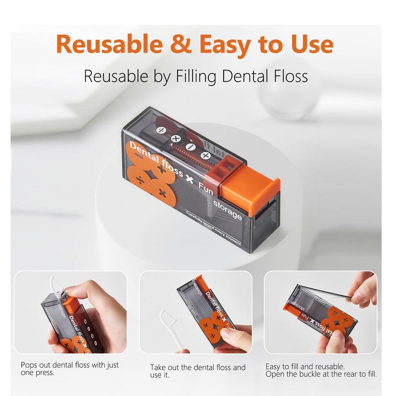 Dental Floss Dispenser,More Portable，Dental Floss Holder,Refillable Floss Pick Dispenser，Automatic Portable Floss Picks Box Storage，Floss Sticks Floss Pick Holder Included，Teeth Cleaning and Oral Care for Adults Teens Children