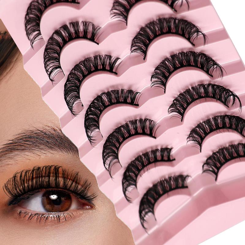 Fluffy False Lashes for Lash Extension Summer Gift, D Curl Wispy Lashes, Natural Look Eye Makeup Strip Lashes for Women & Girls, Eyelash Cosmetic, Christmas Gift