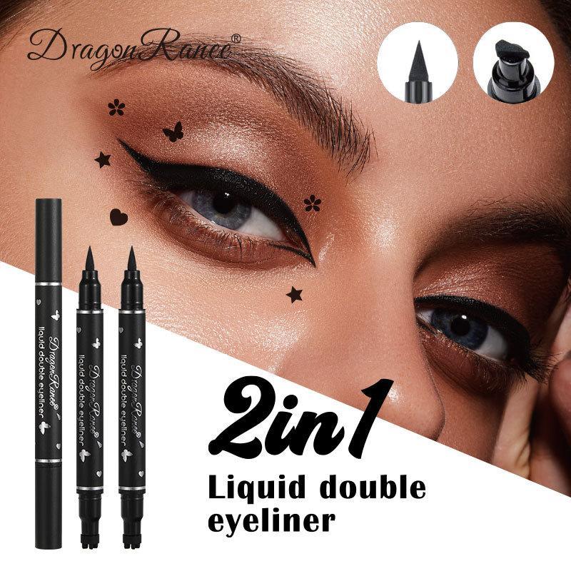 Double-ended Eyeliner Pen Liquid Eyeliner with Triangle Stamp, Pigmented Stamp Eyeliner Pen, Easy Coloring Eyeliner Stamp Stick, Makeup Gift