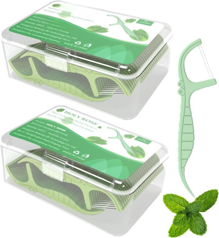 Floss Picks Portable Case 2 Box with -Line Flossers 100 Count,Mint Flavor,Dual Action Flossing Clean System,50 Count Boxs,Easy Storage.