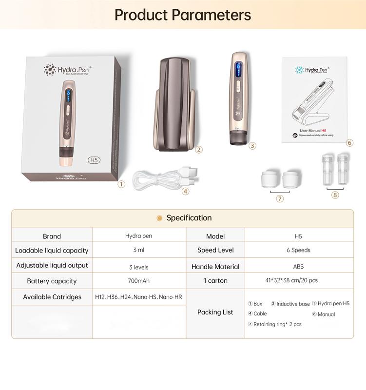 New arrival hydra series dr Pen hydra. Pen H5 Professional Wireless Electric Derma Pen With 12pcs Round Nano Cartridges, Adjustable Liquid Output, Leakproof Design, Skin Care Beauty Tool For Serum Needle length 0.1mm