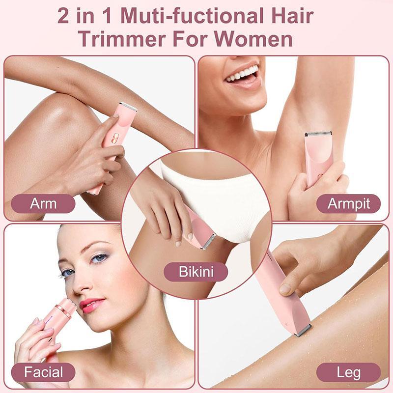 Electric Hair Removal Tool, 1 Box 2 in 1 Waterproof Rechargeable Hair Trimmer Shaver for Pubic Bikini Armpits Legs Arms Body Face, Women's Hair Removal Tool