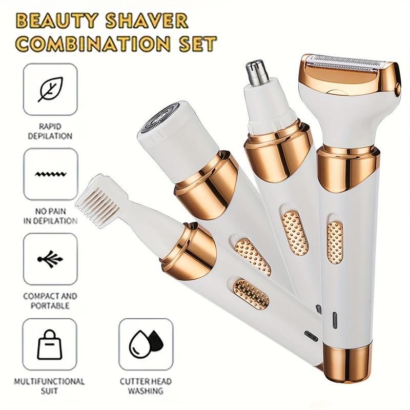 4 in 1 Electric Shaver, 1 Set Rechargeable Portable Electric Hair Removal Tool for Christmas Gift, Wet & Dry Use Hair Removal Tool for Face, Nose, Legs and Underarms