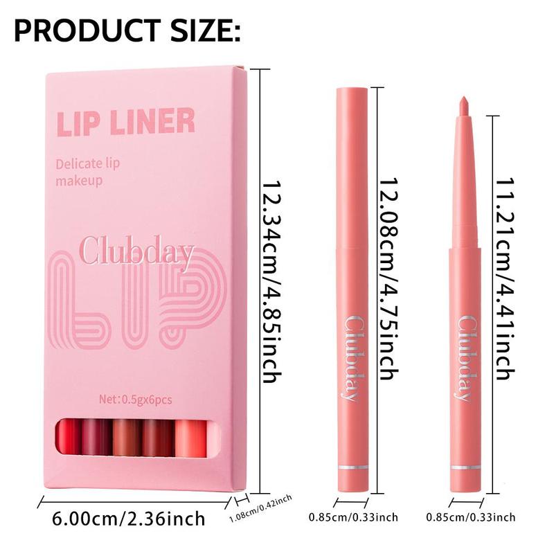 Waterproof Long Lasting Lip Liner Set, 6 Counts box Matte Lip Pencil, Easy Coloring Lipstick Pen, Suitable for All Skins, Christmas Gift