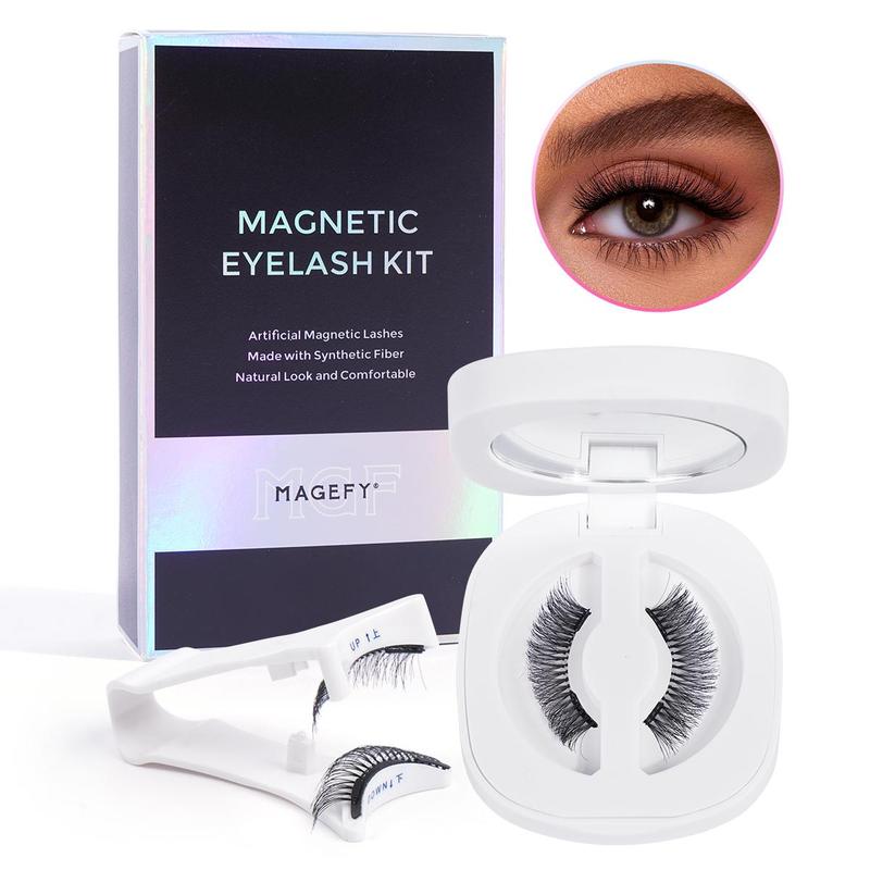 Magnetic Fake Eyelash Kit for Lash Extensions, 1 Set Reusable No Glue Fake Eyelashes with Professional Applicator Tweezers, Natural Long Fluffy Soft False Eyelash for Women Makeup