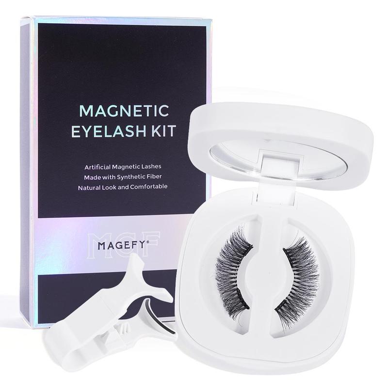 Magnetic Fake Eyelash Kit for Lash Extensions, 1 Set Reusable No Glue Fake Eyelashes with Professional Applicator Tweezers, Natural Long Fluffy Soft False Eyelash for Women Makeup