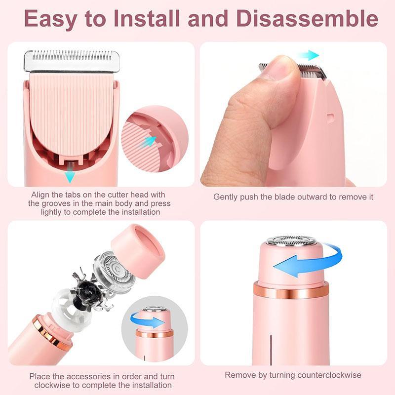 Electric Hair Removal Tool, 1 Box 2 in 1 Waterproof Rechargeable Hair Trimmer Shaver for Pubic Bikini Armpits Legs Arms Body Face, Women's Hair Removal Tool