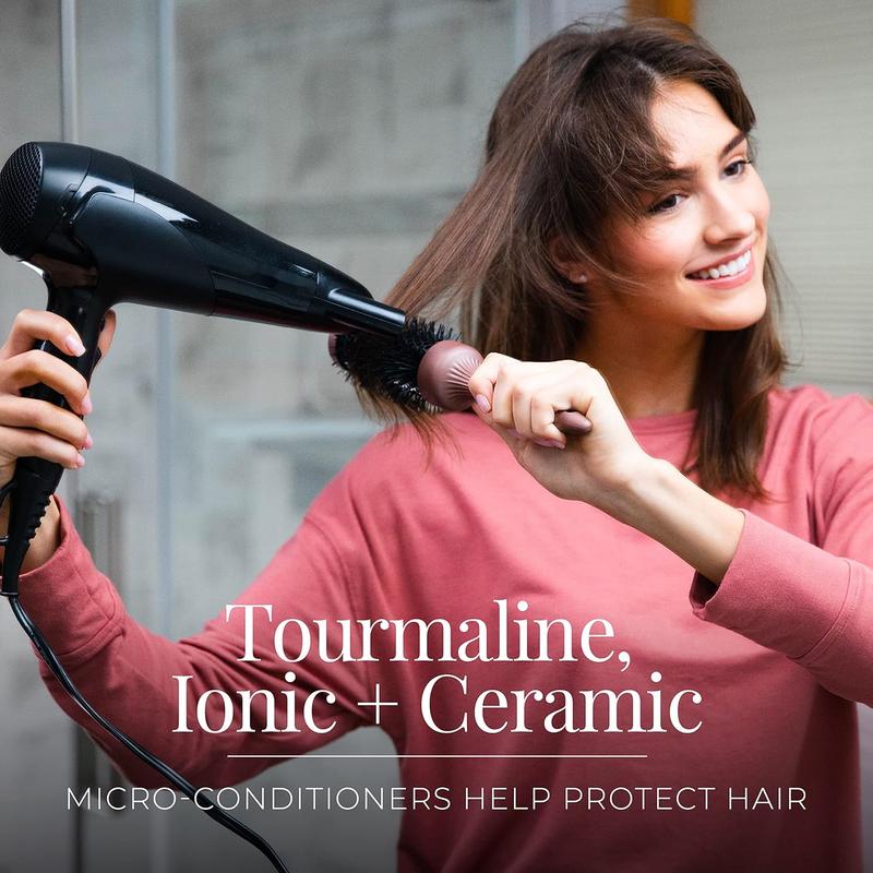 Damage Protection Hair Dryer with Ceramic + Ionic + Tourmaline Technology, Black, 3 Piece Set