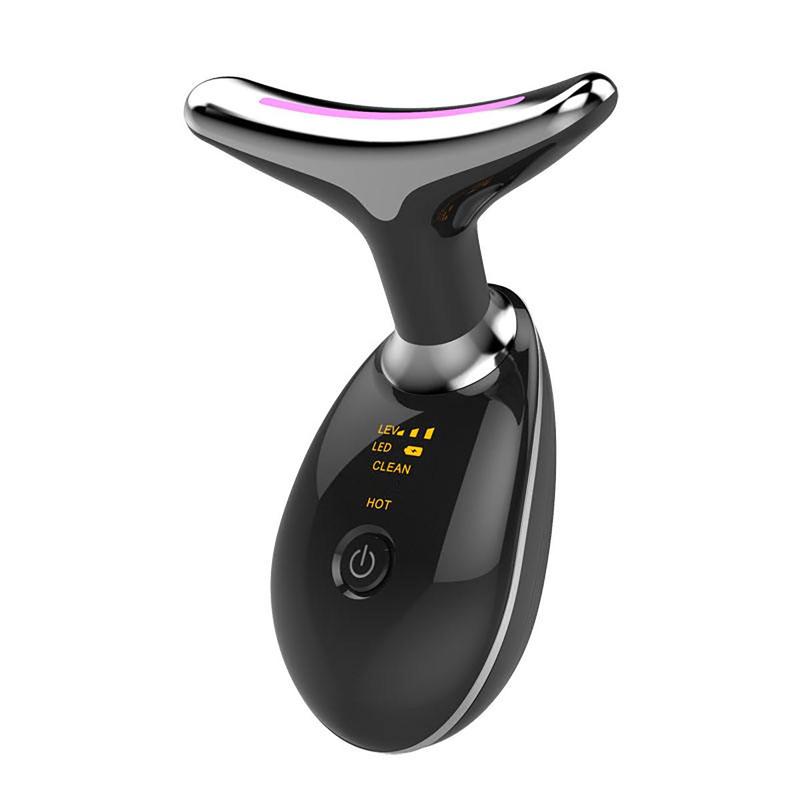 Microcurrent Facial Massager, Multi-functional Neck Massager, Tri-color LED Thermal Mode Neck Beauty Instrument, Vibrating and Heating Facial Massager