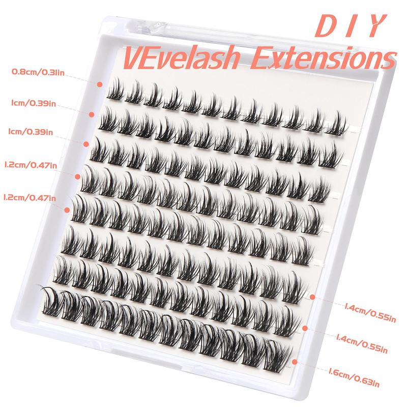 DIY Eyelash Extensions Kit, 96pcs Lash Clusters, Wispy False Eyelashes, C D Curl Individual Lash Extensions, 8-16mm Mega Fluffy Eyelash Clusters for Summer Back To School Gifts, Christmas Gift