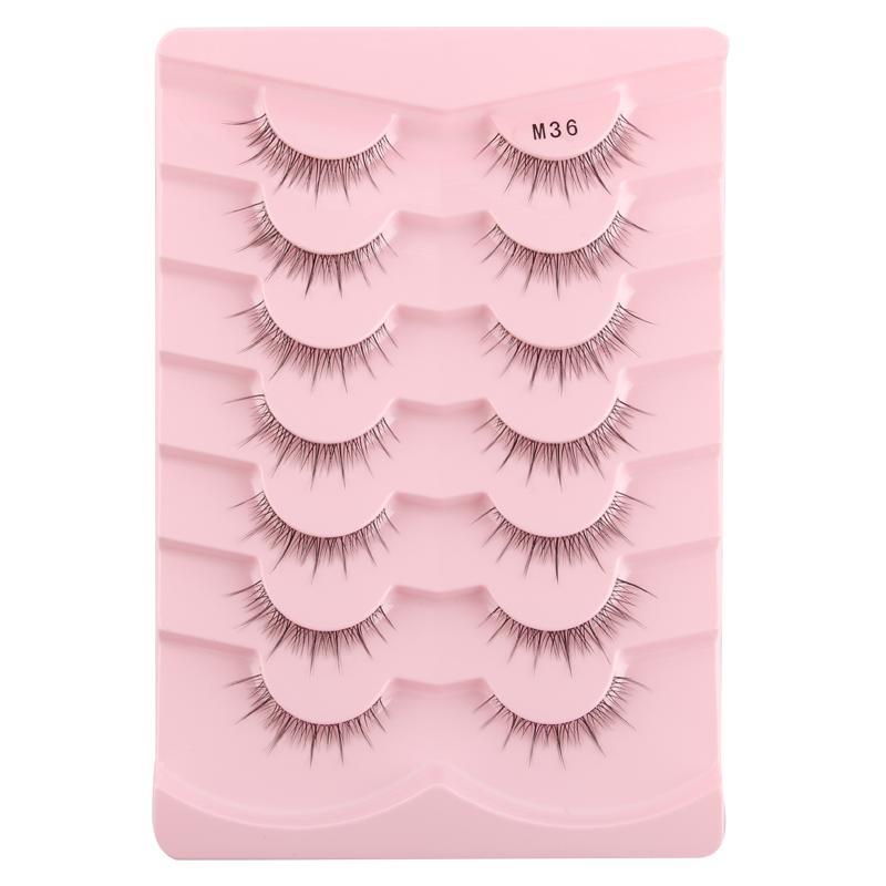 0.8cm Short Natural False Eyelashes, 7 Pairs Reusable Wispy Faux Cluster Lashes, Curling Transparent Stem Eye Makeup Lashes Strip