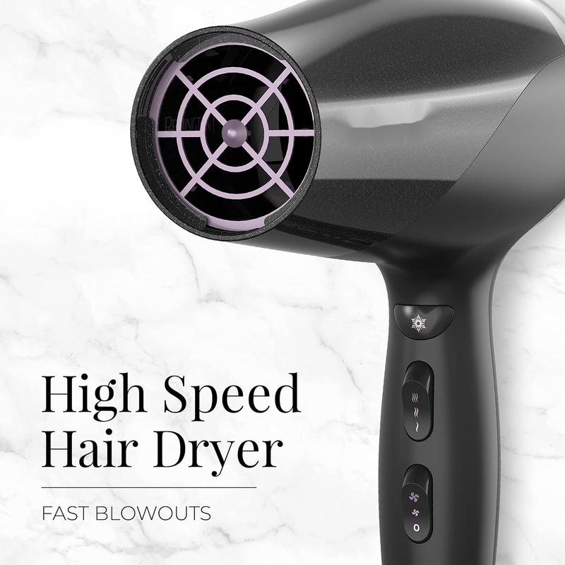 Damage Protection Hair Dryer with Ceramic + Ionic + Tourmaline Technology, Black, 3 Piece Set