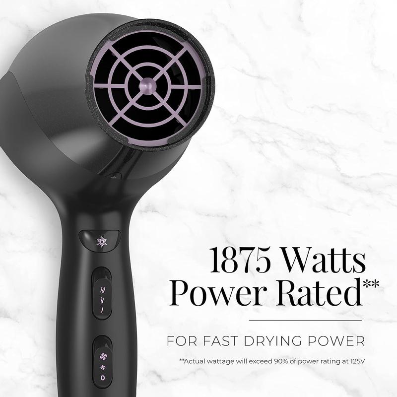 Damage Protection Hair Dryer with Ceramic + Ionic + Tourmaline Technology, Black, 3 Piece Set