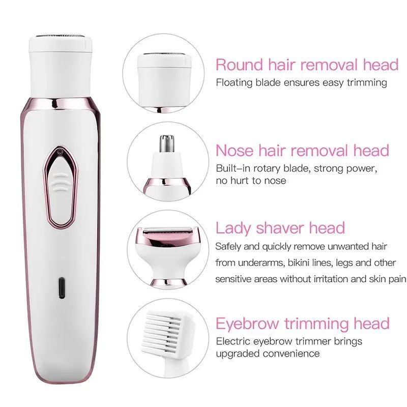 4 in 1 Electric Shaver for Women, 1 Set Portable Rechargeable Hair Removal Shaver, Automatic Body Hair Trimmer, Hair Removal Tool for Women, Body Hair Shaver, Personal Care Appliances