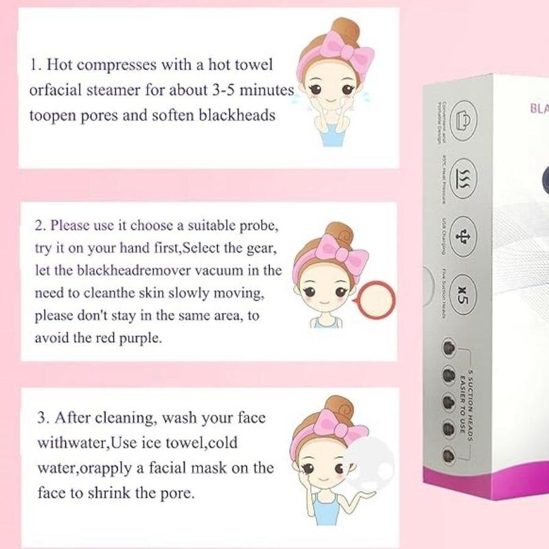 Electric Facial Pore Cleaner, 1 Set 2 in 1 Blackhead Vacuum Extractor, Professional Pore Extractor Acne White Heads Removal Tool for Women & Men