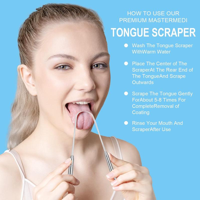 Tounge Scraper Cleaner, 2-Pack Stainless Steel Tongue Scarper Silver - Tongue Cleaner for Adults