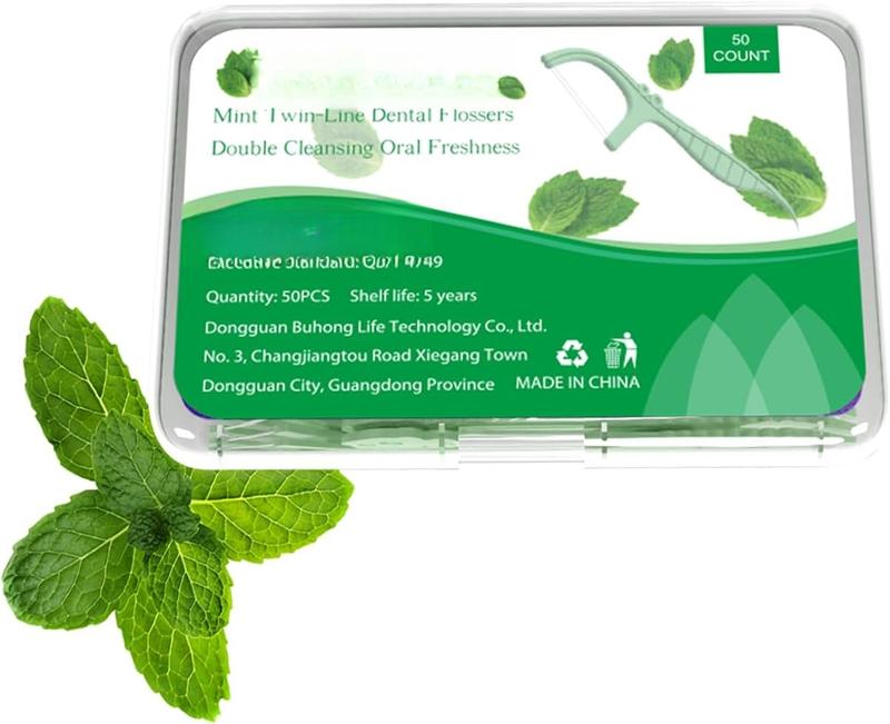 Floss Picks Portable Case 2 Box with -Line Flossers 100 Count,Mint Flavor,Dual Action Flossing Clean System,50 Count Boxs,Easy Storage.