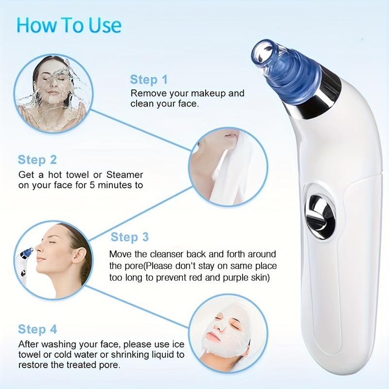 Hot-selling new blackhead remover pore vacuum, with 4 suction heads, 3 suction strengths, USB rechargeable, a facial acne extraction tool.