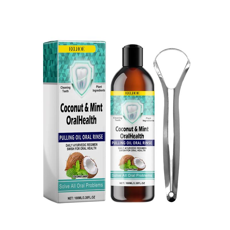 Coconut   for Teeth,   Mouthwash, Coconut  Mouthwash with Tongue Scraper, Oral Care-Helps with Fresh Breath & Teeth Whitening, Natural Coconut & Peppermint  Mouthwash teeth whitening kit therabreath fresh breath mouthwash