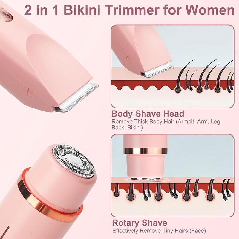 Electric Hair Removal Tool, 1 Box 2 in 1 Waterproof Rechargeable Hair Trimmer Shaver for Pubic Bikini Armpits Legs Arms Body Face, Women's Hair Removal Tool