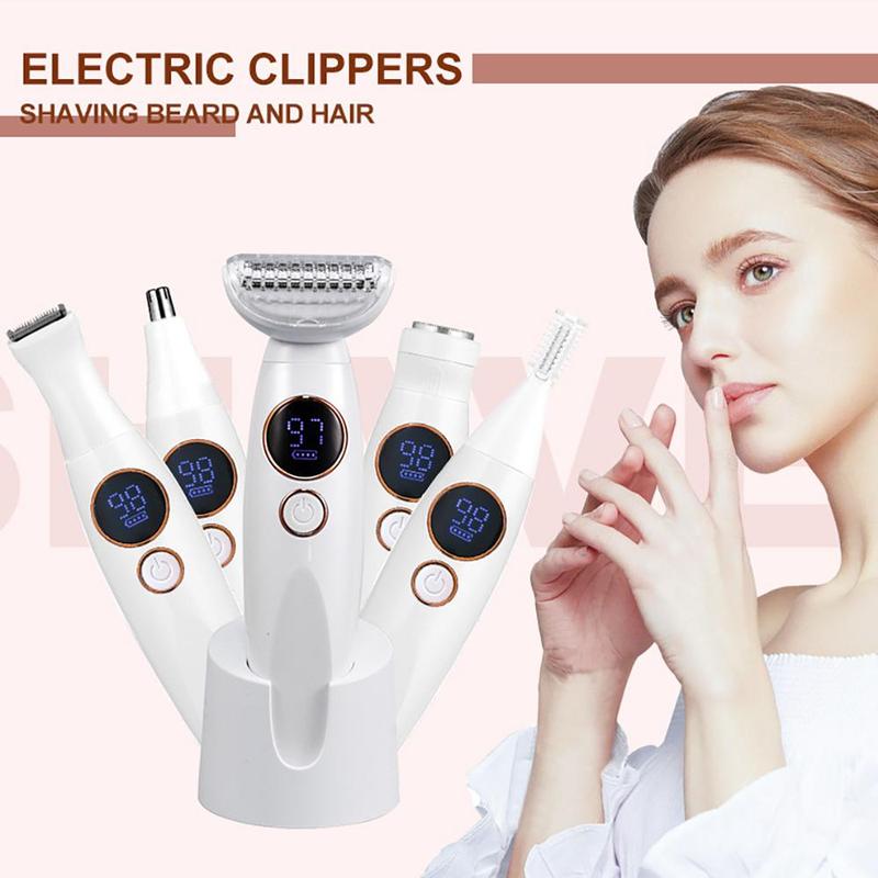 5 in 1 Electric Shaver and Razor for Women, IPX7 Waterproof Portable Hair Removal Machine, Cordless Hair Trimmer, Body and Facial Epilator, Painless Trimming of Pubic Hair, Face