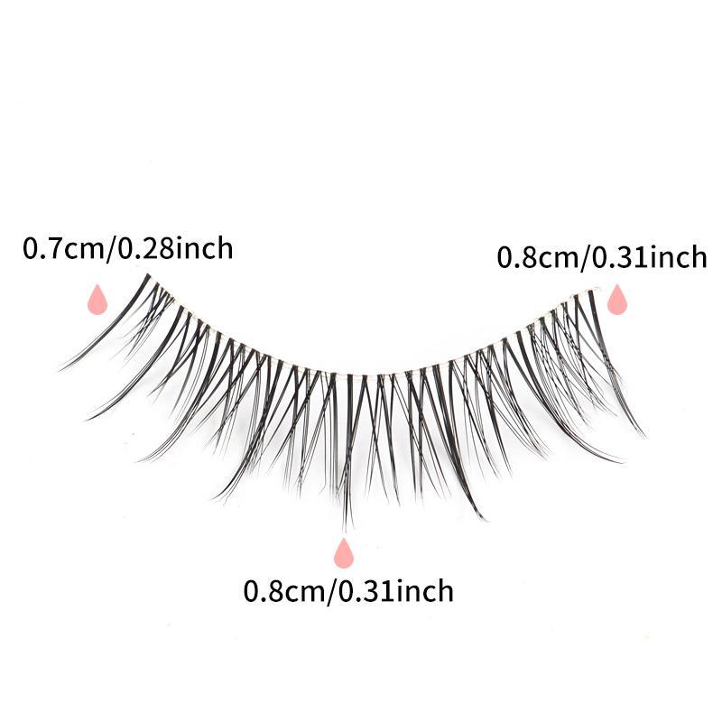 0.8cm Short Natural False Eyelashes, 7 Pairs Reusable Wispy Faux Cluster Lashes, Curling Transparent Stem Eye Makeup Lashes Strip