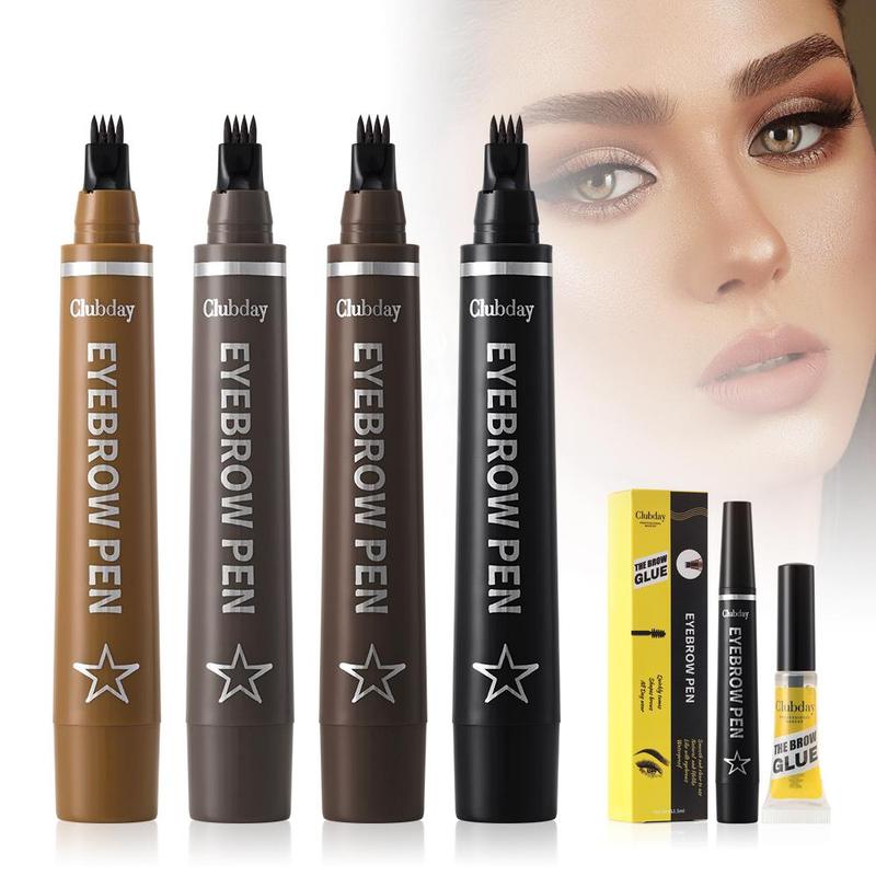 4 Forked Eyebrow Pencil & Eyebrow Glue, 2 Counts set Long Lasting Waterproof Eyebrow Pencil & Eyebrow Glue, Eye Brow Makeup Tool for Women