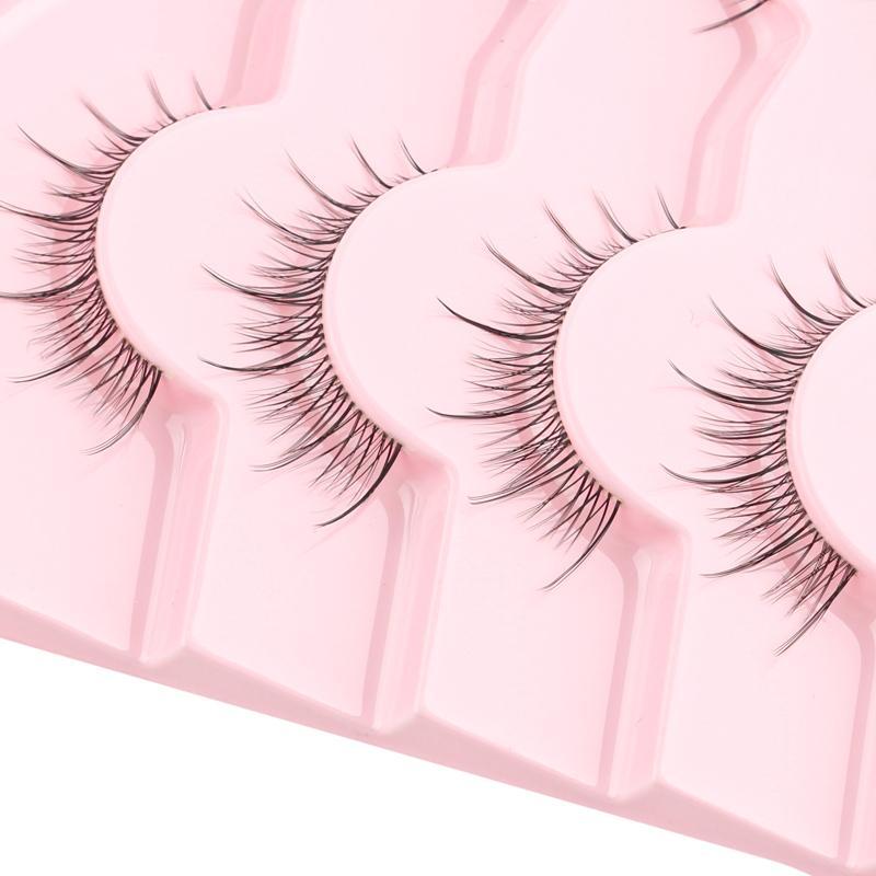 0.8cm Short Natural False Eyelashes, 7 Pairs Reusable Wispy Faux Cluster Lashes, Curling Transparent Stem Eye Makeup Lashes Strip