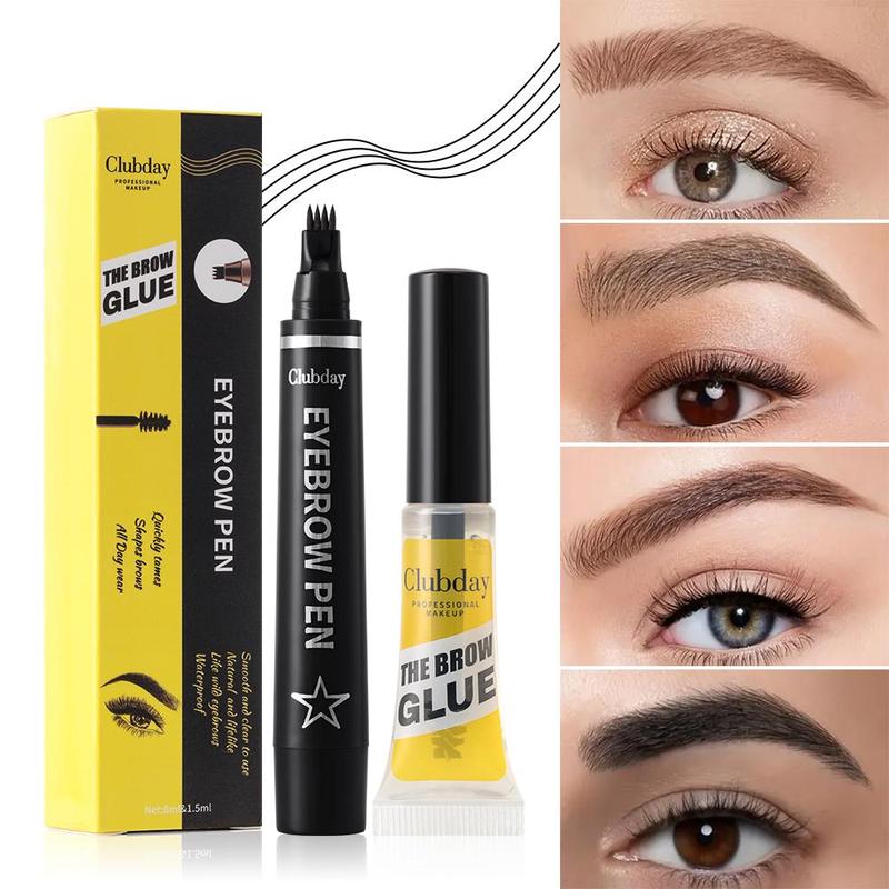 4 Forked Eyebrow Pencil & Eyebrow Glue, 2 Counts set Long Lasting Waterproof Eyebrow Pencil & Eyebrow Glue, Eye Brow Makeup Tool for Women