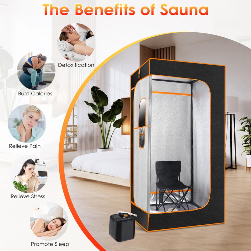 Upgraded Sauna, Portable Sauna Box, Portable Sauna for Home, Steam Sauna with 3L 1000W Steamer, Remote Control, Folding Chair, Home Sauna Tent for Gym Yoga, Pilates