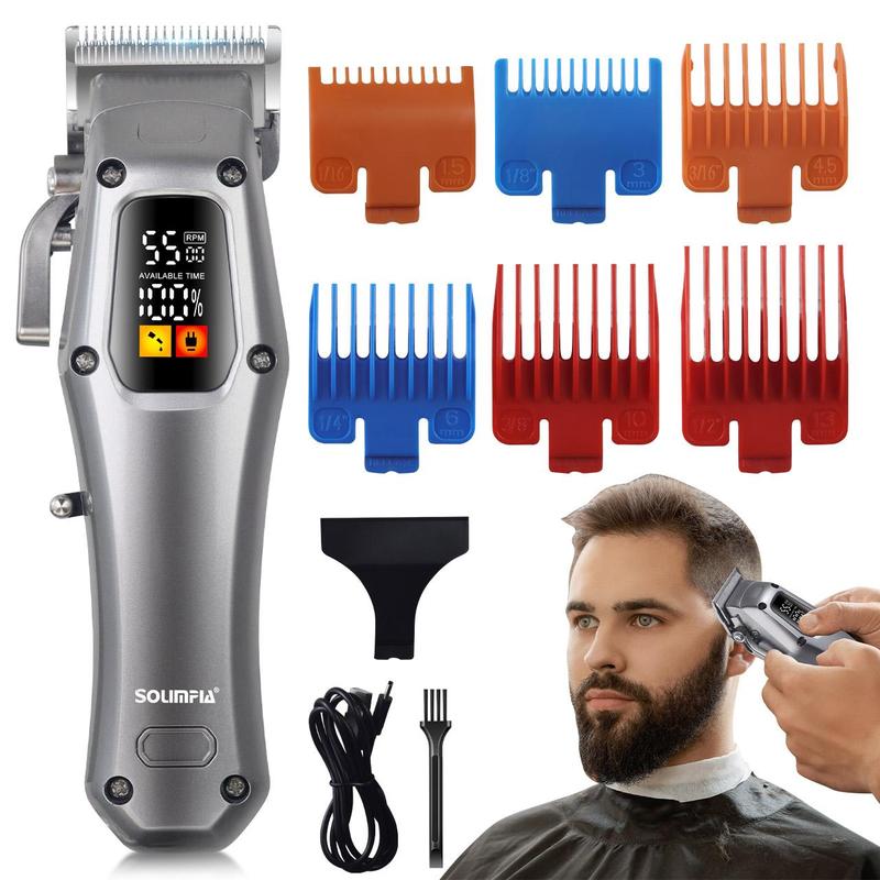 Professional Electric Hair Clipper, 1 Set Rechargeable Cordless Hair Trimmer & Accessories, Hair Cutting Kit for Men, Barber Gifts