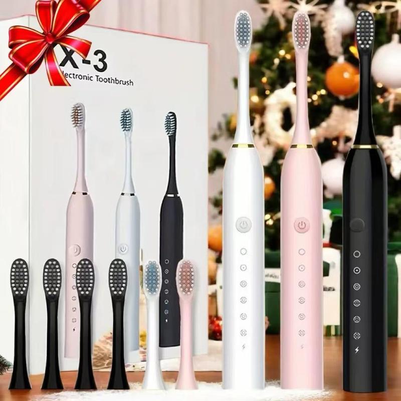 Electric Toothbrush Set, 1 Box Waterproof Rechargeable Toothbrush & Replacement Brush Heads, Oral Care Product for Adults, Spin Brush Teeth, Winter Gift, Christmas, Christmas Gift