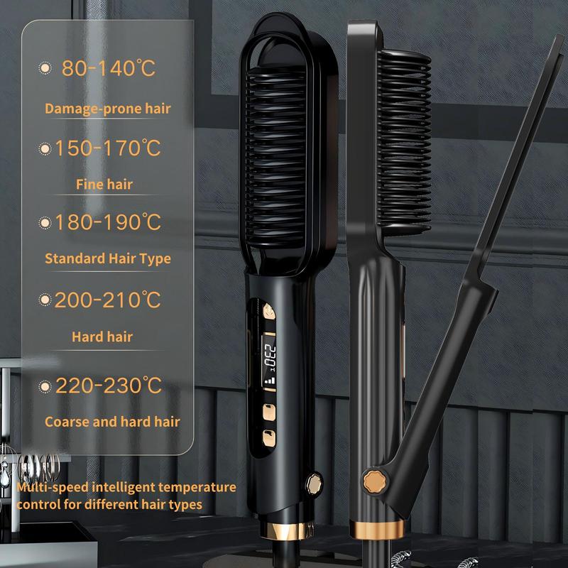 Portable Hair Straightener Brush, Multipurpose Temperature Adjustable Hair Straightener, Straight & Curly Hair Comb, Hair Styling Tool for Home & Travel