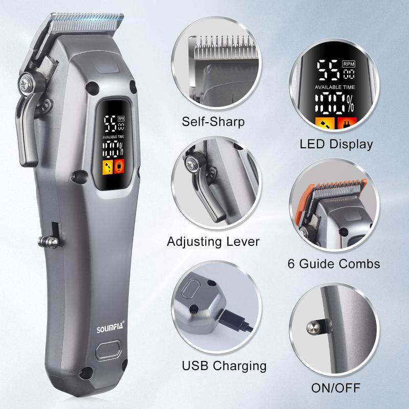 Professional Electric Hair Clipper, 1 Set Rechargeable Cordless Hair Trimmer & Accessories, Hair Cutting Kit for Men, Barber Gifts