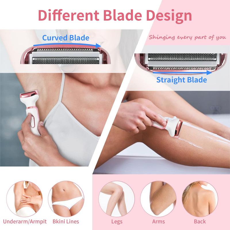 Electric Shaver for Women, Rechargeable & Portable Shaver Kit, Lady Electric Shaver for Face, Nose, Legs, Underarm & Bikini, Wet & Dry Painless Shaving, Christmas Gift