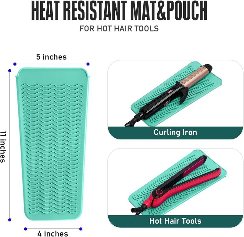 Heat Resistant Silicone Mat Pouch for Hair Straightener,Flat Iron,Curling Iron,Hot Hair Tools.(Mintgreen)