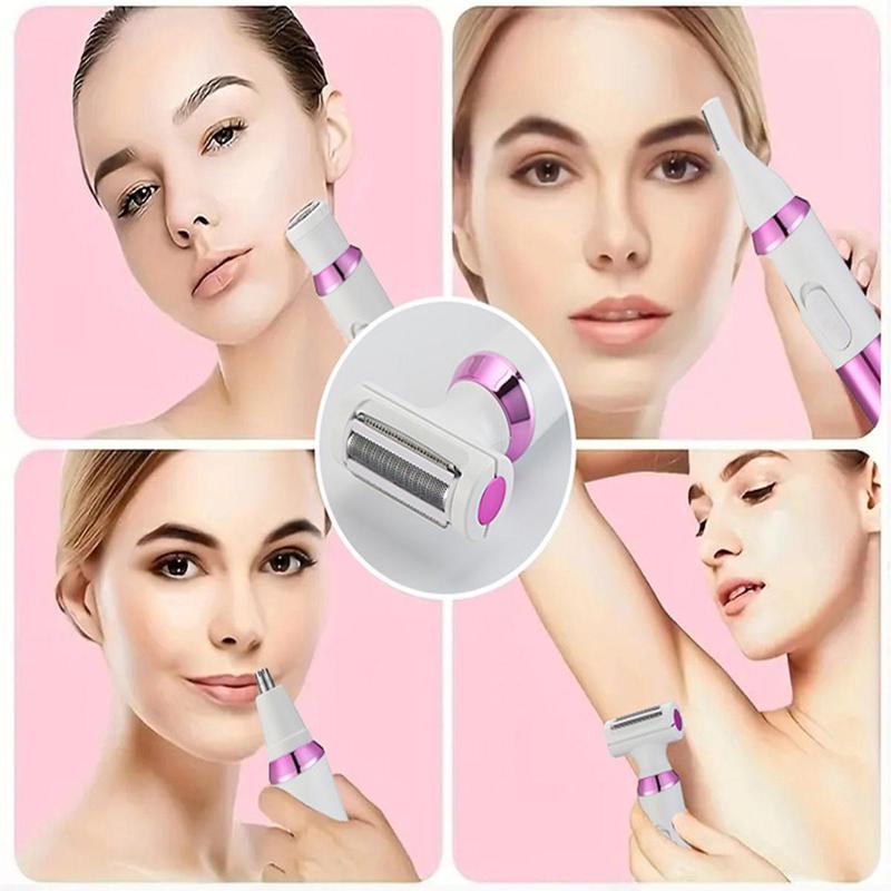 4 in 1 Electric Women's Trimmer Kit, 1 Set Rechargeable Body Hair Razor, Waterproof Painless Epilator, Nose Hair Removal Tool for Women