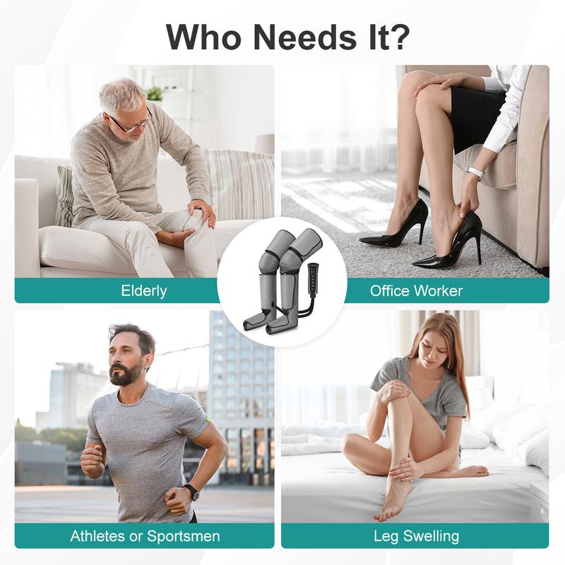 Nekteck Leg Massager for Circulation and Pain Relief, Air Compression Foot Calf Thigh Massager with 2 Heat and 3 Vibration, 6 Modes 3 Intensities