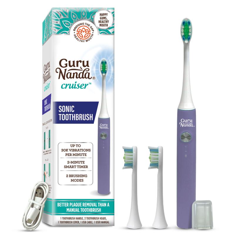 GuruNanda Cruiser Sonic Toothbrush - Portable with Travel Lock, 2 Brush Modes & Timer - Lavender