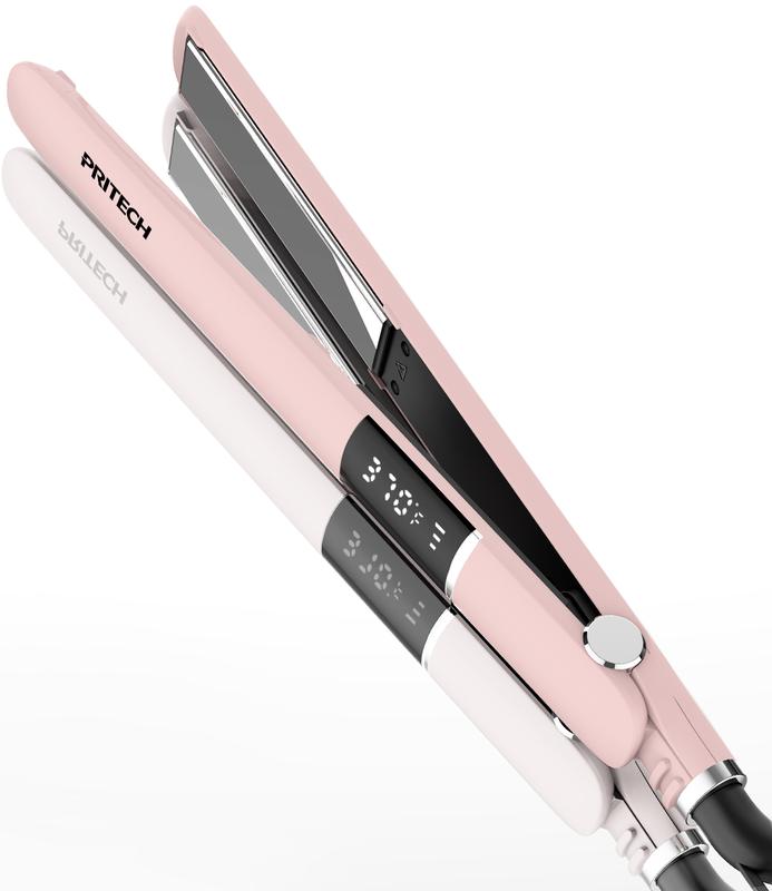 PRITECH Flat Iron Hair Straightener, Titanium Flat Iron with Adjustable Temp(290°F-450°F), 1 inch Plate for All Hairstyles Hair Straightening Irons Pink Smooth Comfort