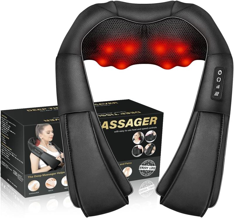 Shiatsu Neck Massager, Electric Neck and Back Massager with Heat, 3D Kneading Massage Pillow for Neck, Back, Shoulder, Muscle Pain Relief, Office & Home & Car Use, Fits for Parents