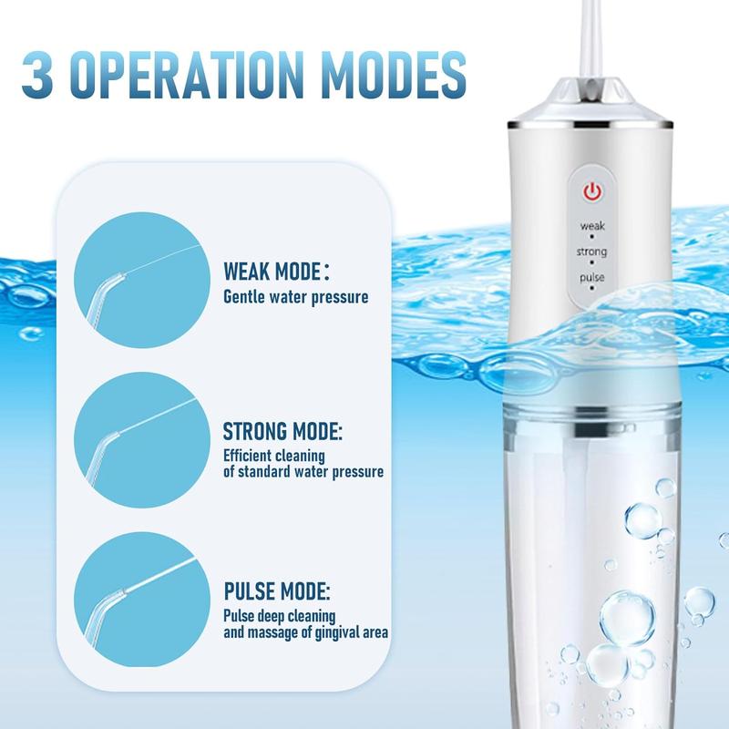 Rechargeable Water flosser, Dental Cleaner, Dental Flosser Water Jet Oral Irrigator for Teeth，IPX7 Waterproof, 3 Modes, 4 nozzles,