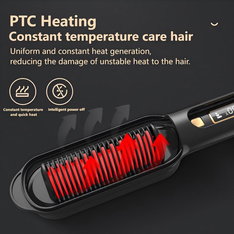 Portable Hair Straightener Brush, Multipurpose Temperature Adjustable Hair Straightener, Straight & Curly Hair Comb, Hair Styling Tool for Home & Travel